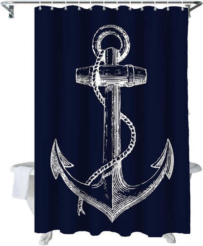 Custom Nautical Navy Blue Anchor Shower Curtain, 70x72 Inch