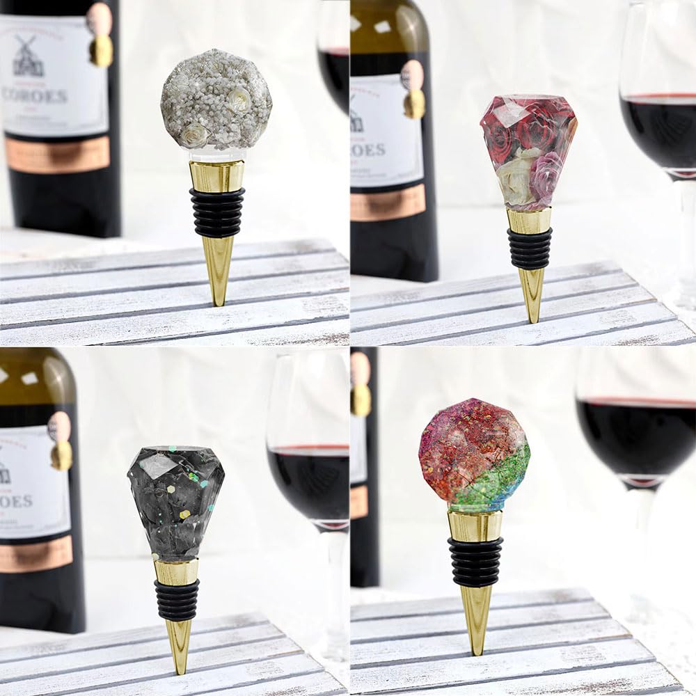 JIOFAVIU 10 Pcs Wine Bottle Stopper Set Kit, Resin Wine Bottle Stoppers Molds Set Accessories, Wine Stopper for Silicone Molds Epoxy Resin (Metal Gold)