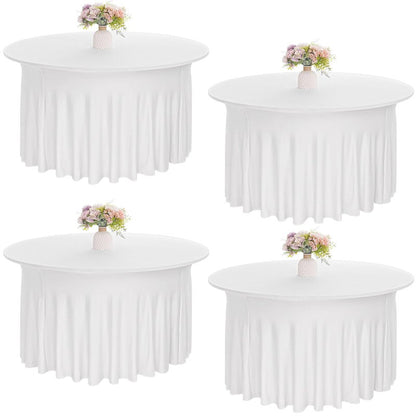 JALANCY 4 Pack 6FT Spandex Table Skirts Round Spandex Fitted Table Cover 72 Inch Washable Table Cloth for Wedding Trade Baby Shower Banquet Dining Table (White, 6FT)