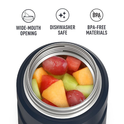 THERMOS Stainless King Vacuum-Insulated Beverage Bottle, 40 Ounce, Matte Steel & Stainless King Vacuum-Insulated Food Jar, 24 Ounce, Midnight Blue