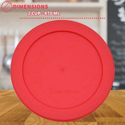 CIBI Food Storage Container Lids (2 Cups, Red - 6PK) for Pyrex and Anchor Round Glass Containers
