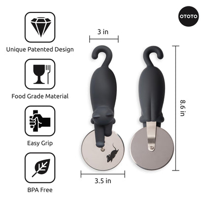 OTOTO Kitty Cut Pizza Cutter Wheel - Pizza Cutters Stainless Steel, Funny Kitchen Gadgets and Kitchen Gifts, Cat Gift for Women Cat Lovers (kitty cut)