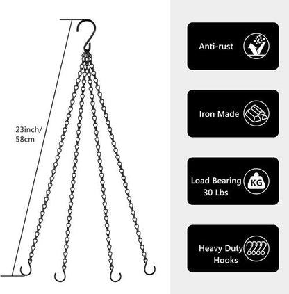 Garini 23-Inch Hanging Basket Chains - 3 Pack Plant Hangers with Hooks for Flower Pots & Lanterns | Black