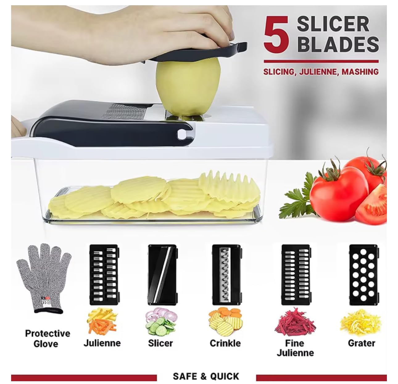 Vegetable Slicer and Chopper, 26-in-1 Kitchen Mandoline, Food Shredder and Dicer, Multifunctional