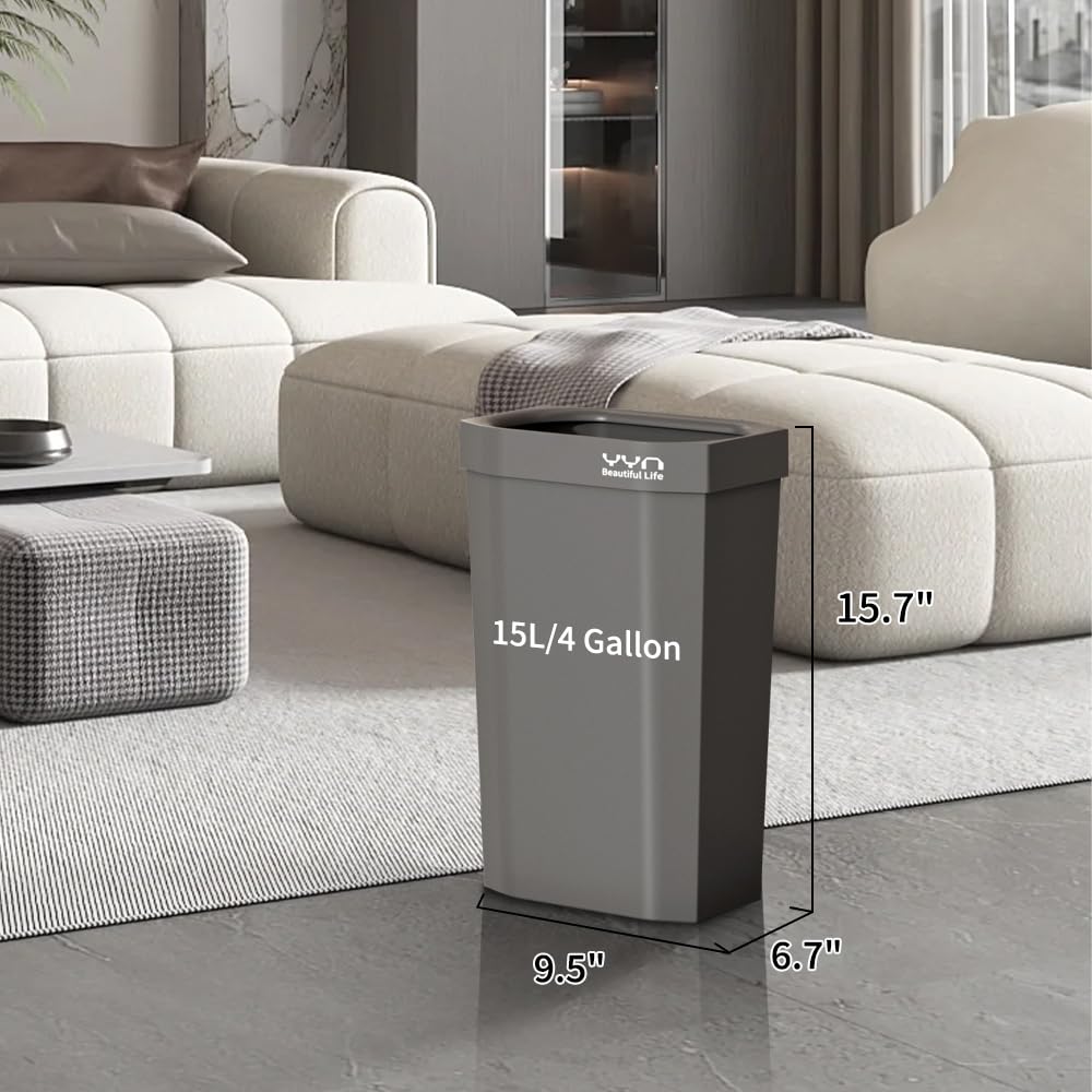 WDPUCHU 4 Gallon, Small Slim Garbage Can, Open Top Trash Can for Bathroom, Kitchen, Office, Bedroom, Living Room (Grey)