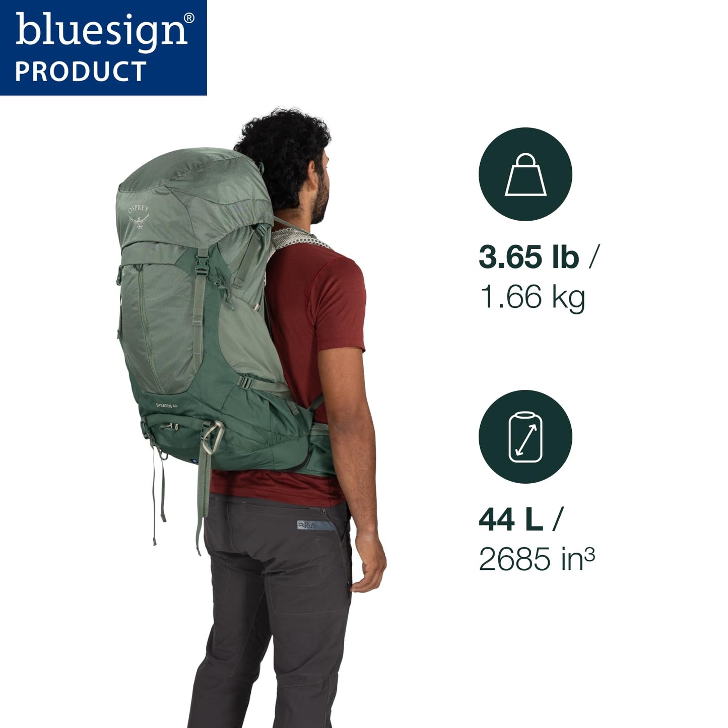 Osprey Stratos 44L Men's Hiking Backpack - Lightweight Backpacking Pack with Waterproof Raincover - Camping Bag, Raven Black