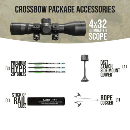 Killer Instinct Burner 415 FPS Crossbow Package (Gray Camo) with Crossbows Slayer Crossbow Case, 20-Inch Crossbow Bolts (6-Pack) and 100-Grain Hunting Broadheads (3-Pack) Bundle (4 Items)
