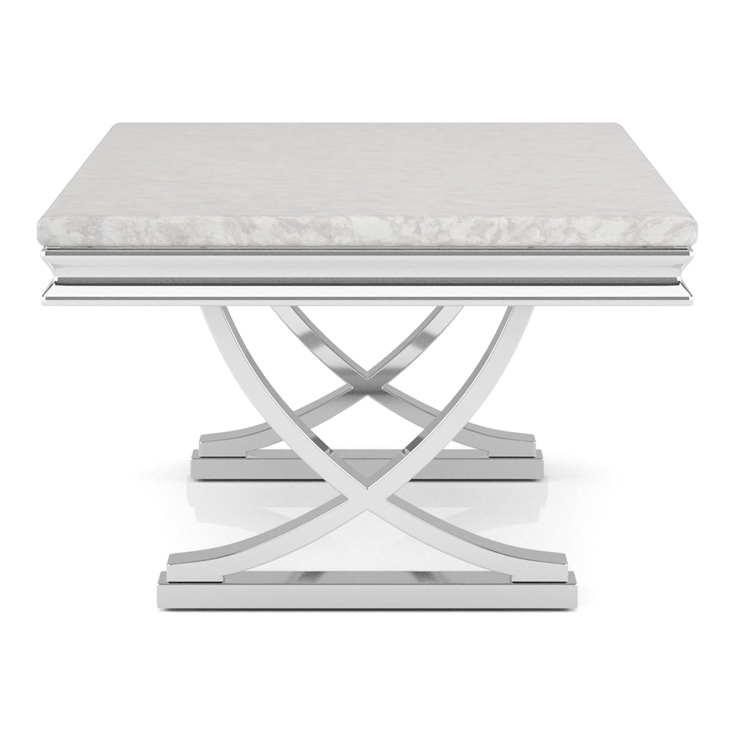 Furniture of America Obera 18mm Faux Marble Top 2-Piece Coffee Table Set with X-Shaped Base, Metal Construction, Home Decor for Living Room, Lounge Area, Office, Chrome