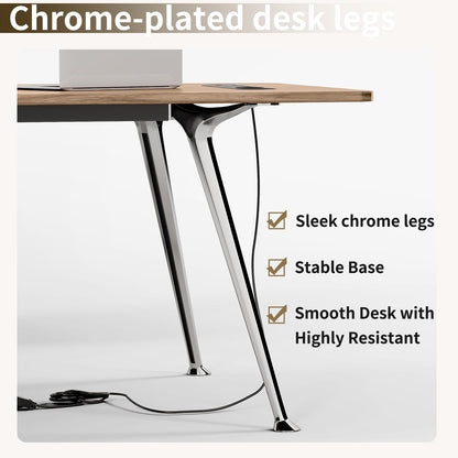 MesaSync 60-Inch Executive Desk, Wooden Office Computer Desk with USB Ports, Large Modern Writing Table, Workstation Business Furniture Minimalist Style for Home Office (Light Brown, 60 Inch)