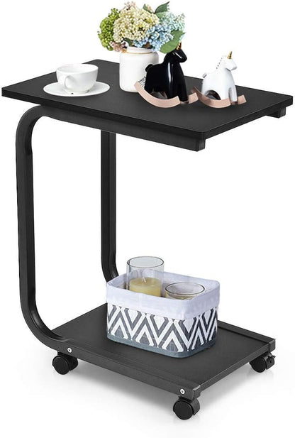 Tangkula Versatile C Table - Black Snack & Coffee Tray for Living Room