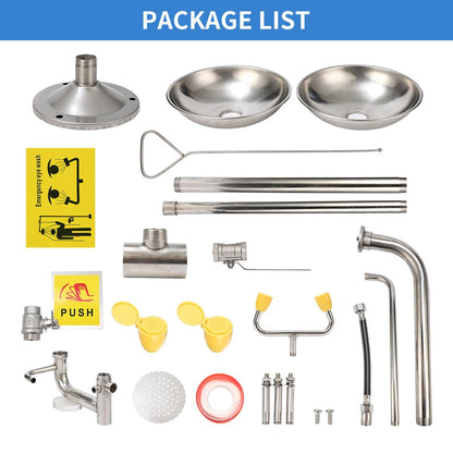 Combination Eye Wash Station, Emergency Eyewash Stations OSHA Approved 304 Stainless Steel Eyewash Shower Station for Industrial & Commercial & Lab Use,NPT Thread, with Emergency Sign