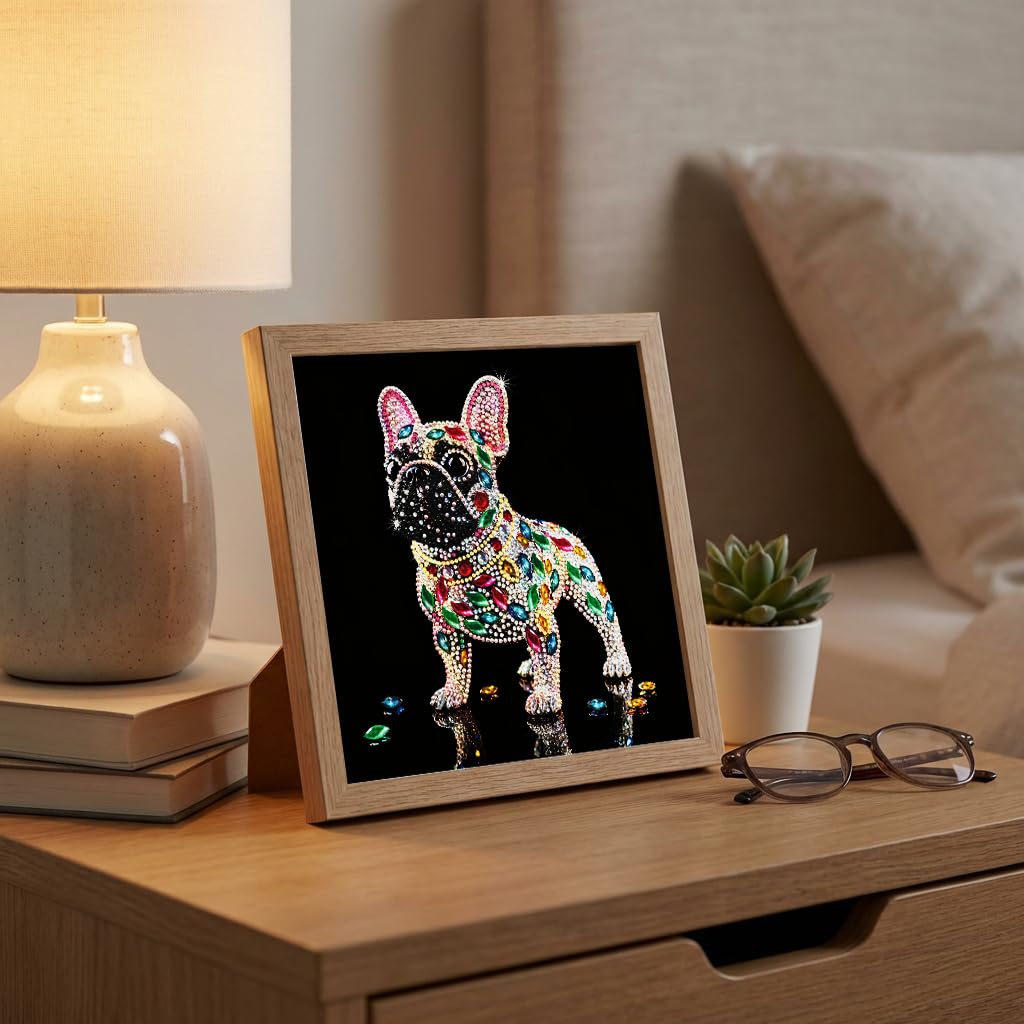 ZenPhyralis French Bulldog Diamond Painting Kit for Adults, 12x12 Full Drill Art with Resin & Special Shaped Gems, Frenchie Gift, Desk or Wall Decor