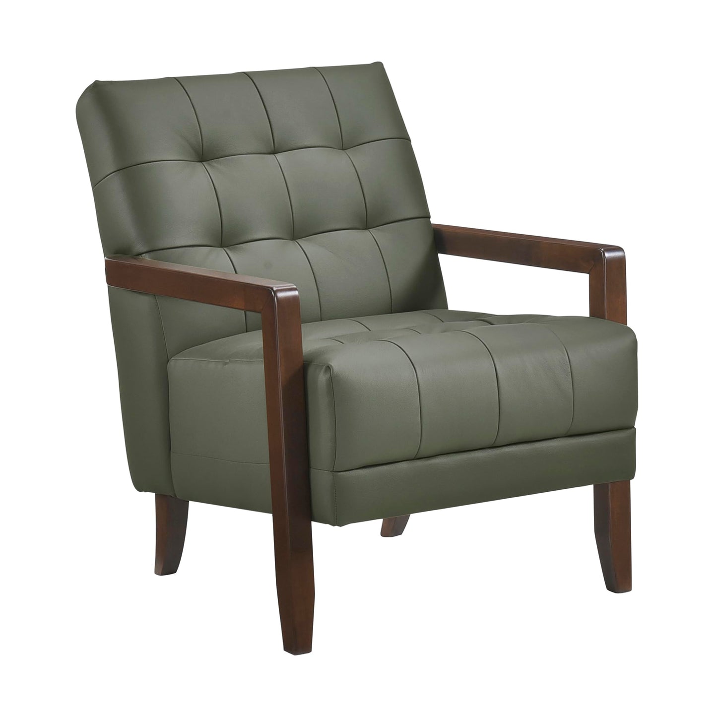 Lexicon Modern Accent Chair, Luxury Genuine Leather Match Living Room Chair with Tufted Cushions, Solid Wood Frame and Arm Rest, Comfy Upholstered Single Seat for Bedroom/Reading/Office, Green