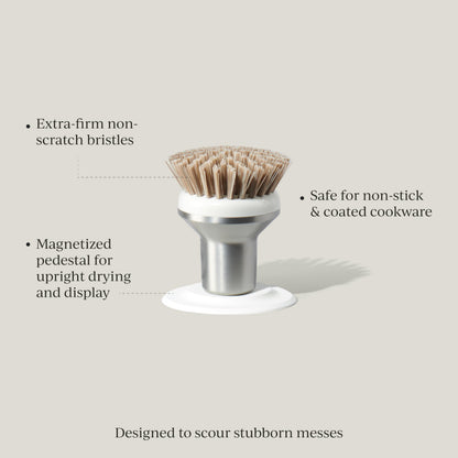 Curio Home Goods Ionic Palm Brush, Magnetized to Stand Upright, Stainless Steel with Replaceable Head, Silver