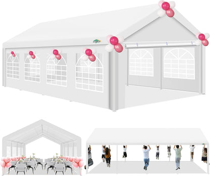 COBIZI 13x26 Party Tent Heavy Duty for Parties, Powder Coating (Better Than Galvanized), Large Outdoor Event Gazebo with Removable Sidewall & Built-in Sandbag, Waterproof for Church & Wedding, White