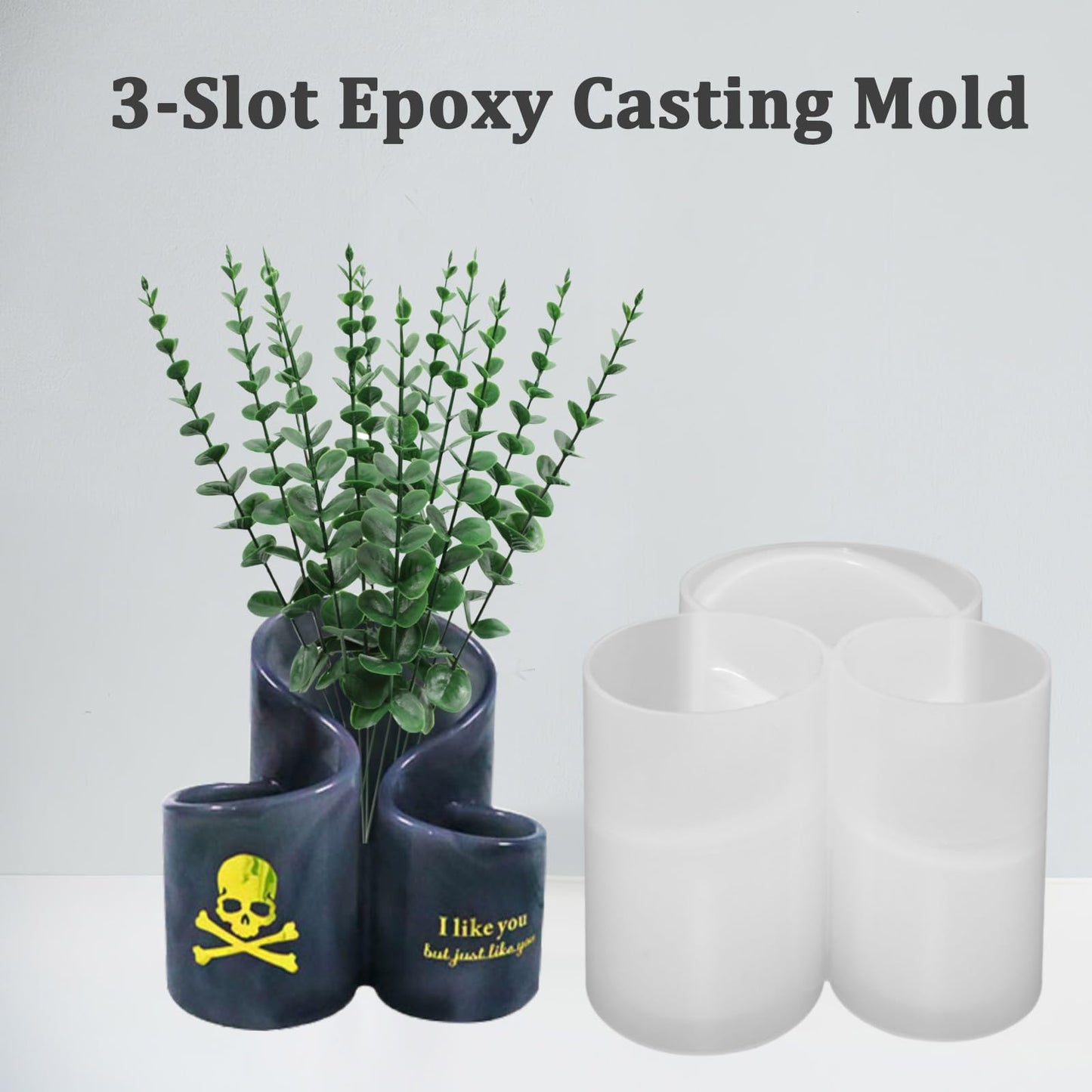 3-Slots Pen Holder Silicone Mold Elegant Makeup Organizer Trinket Container Epoxy Resin Mold Cosmetics Brush Storage Box Mould for Resin Clay Craft Making