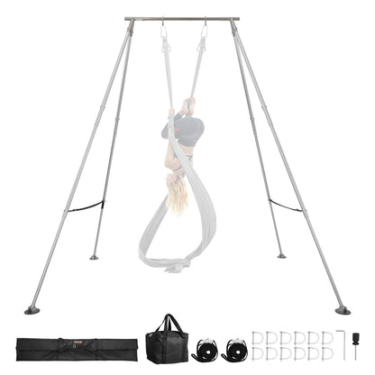 VEVOR Adjustable Yoga Aerial Rig, Aerial Silk Stands with Height Adjustable 5-11FT, Portable Stainless Steel Rig& Aluminum Frame Legs, Fit with Hoops/Lyra/Silks/Hammock
