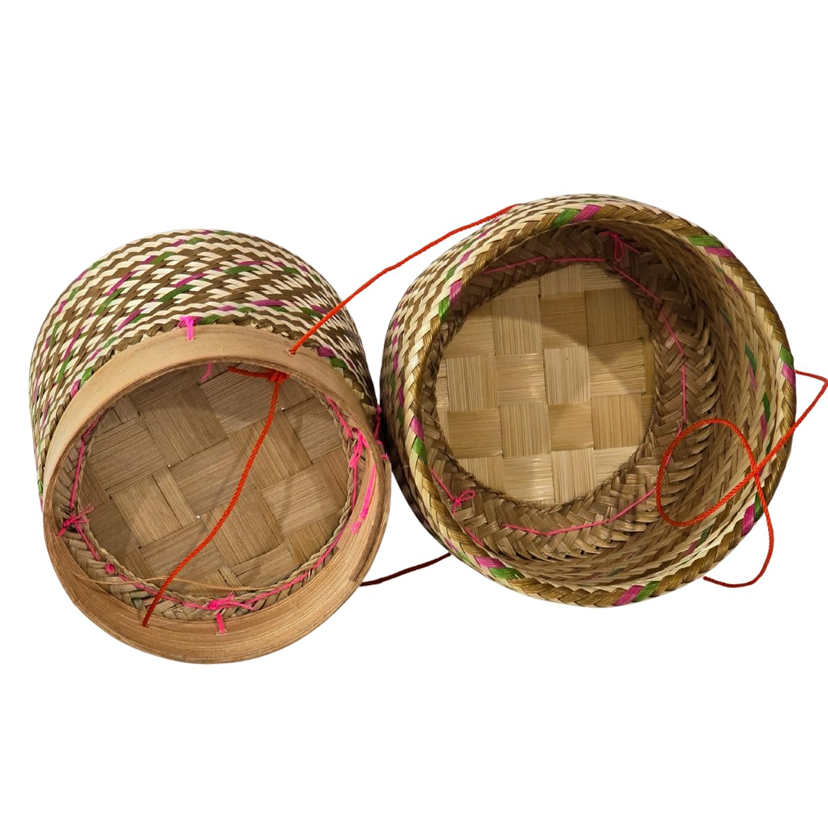 Heavens Tvcz Colorful Bamboo Sticky Rice Basket with Lid & String | 5” Handwoven Thai Lao Rice Container |