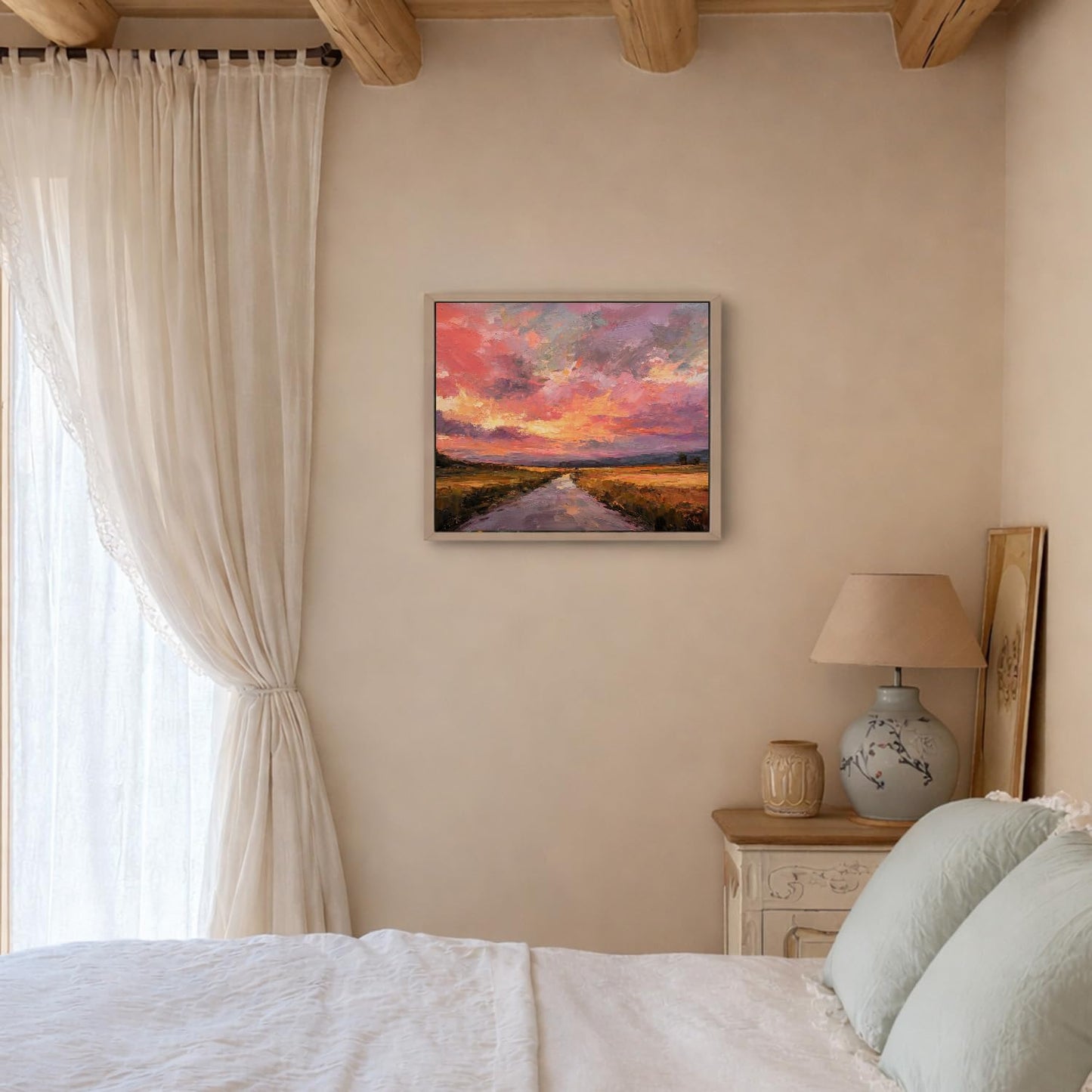 FUHYGU Pink Pastel Sunset Landscape Diamond Art Kits for Adults Beginners, Impressionist Pink and Orange Country Sunset Landscape DIY Gem Diamond Painting Art Kits for Home Wall Decor, 11.8x9.8 Inch