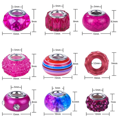 Aipridy Assortment European Large Hole Beads Spacer Beads Rhinestone Craft Beads for DIY Charms Bracelet Jewelry Making (Rainbow)