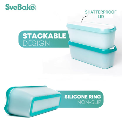 SveBake Ice Cream Storage Containers with Lids 2 PACK - 1.5 Quarts Homemade Ice Cream Tubs, Freezer Containers, Turquoise & Green
