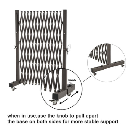 GYMTIME Metal Expandable Barricade, Portable Safety Barrier with Casters, Flexible Mobile Folding Security Gate, Adjustable Traffic Fence for Home, School, Warehouse, 5.2 Feet, 34 inch High