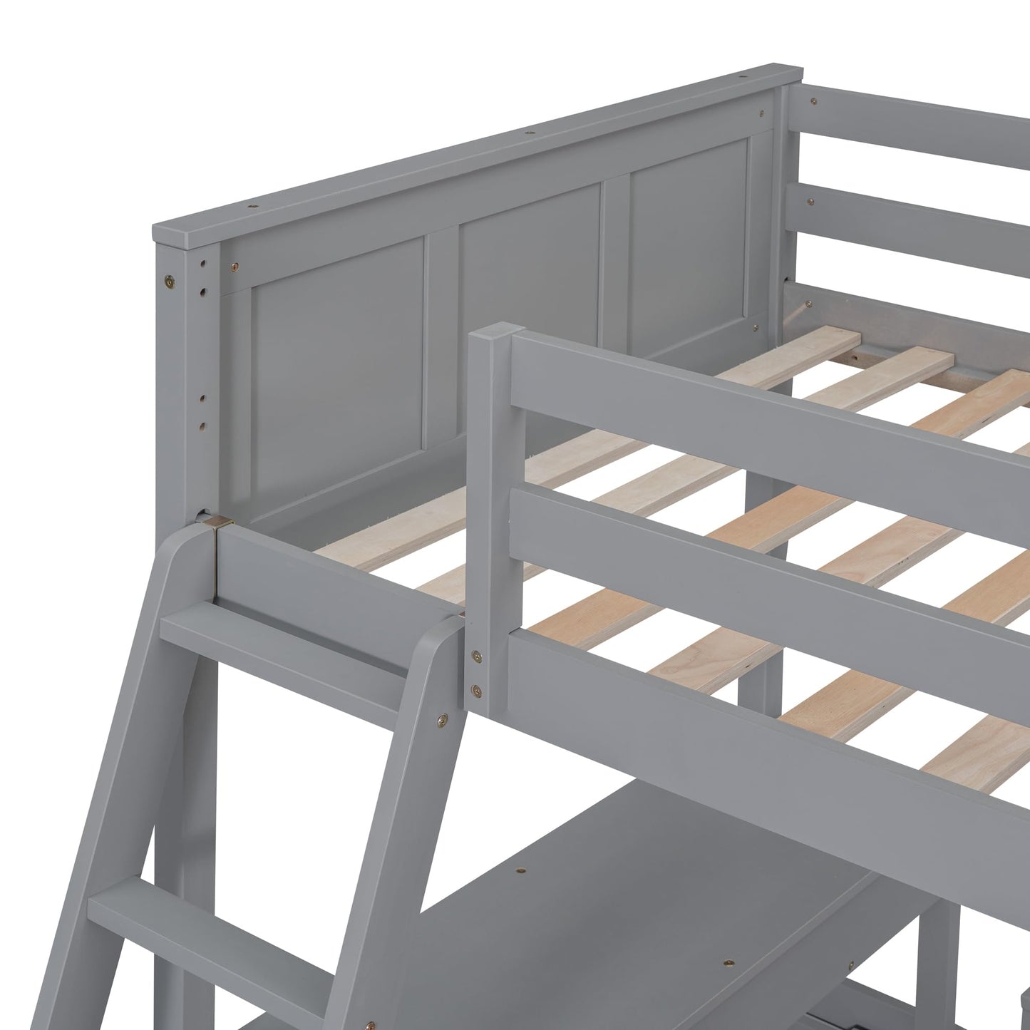 Merax Twin Over Full Bunk Bed with Desk,Wood Loft Bed Frame Saving Space for Boys,Girls,Teens,Grey