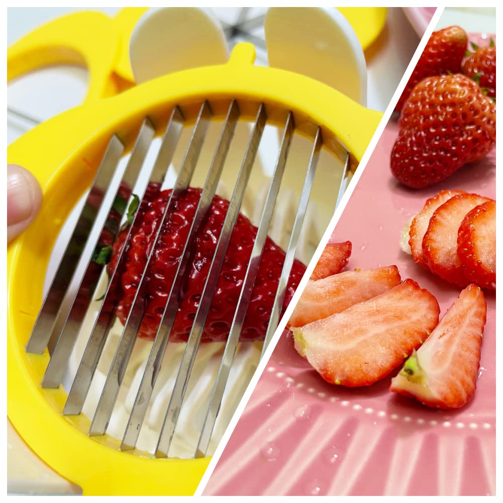 [Upgraded] Jawbush 3 in 1 Egg Slicer with Metal Blades for Hard Boiled Eggs & Soft Fruits, Stainless Steel Hard Boiled Egg Cutter, Heavy Duty Strawberry Mushroom or Ham Slicer, Dishwasher Safe