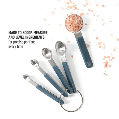 Calphalon Prime 5 Piece Stainless Steel Measuring Spoons W/Navy Blue Silicone Handles