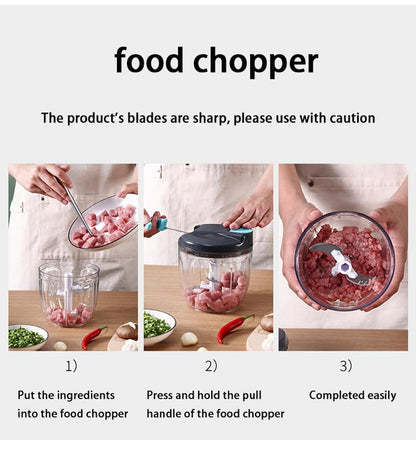 Manual Vegetable Choppers Food Processor, Portable Hand Pull String Garlic Mincer Onion Chopper, Large Capacity for Nuts, Veggies, Ginger, Herbs, etc., 900ml, Food Chopper Kitchen Cooking Tool