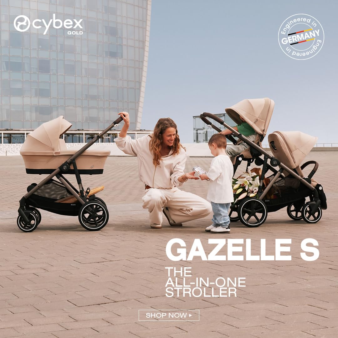 Cybex Gazelle S Stroller Modular Double for Infant and Toddler Includes Detachable Shopping Basket Over 20+ Configurations Folds Flat Easy Storage, Seashell Beige, 1.0 Count, 28.4 pounds