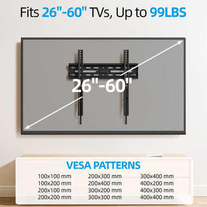 USX STAR Fixed TV Wall Mount - Ultra Slim Design for 26-60 Inch Screens | Quick Release Lock, Max VESA 400x400mm, Holds Up to 99 lbs