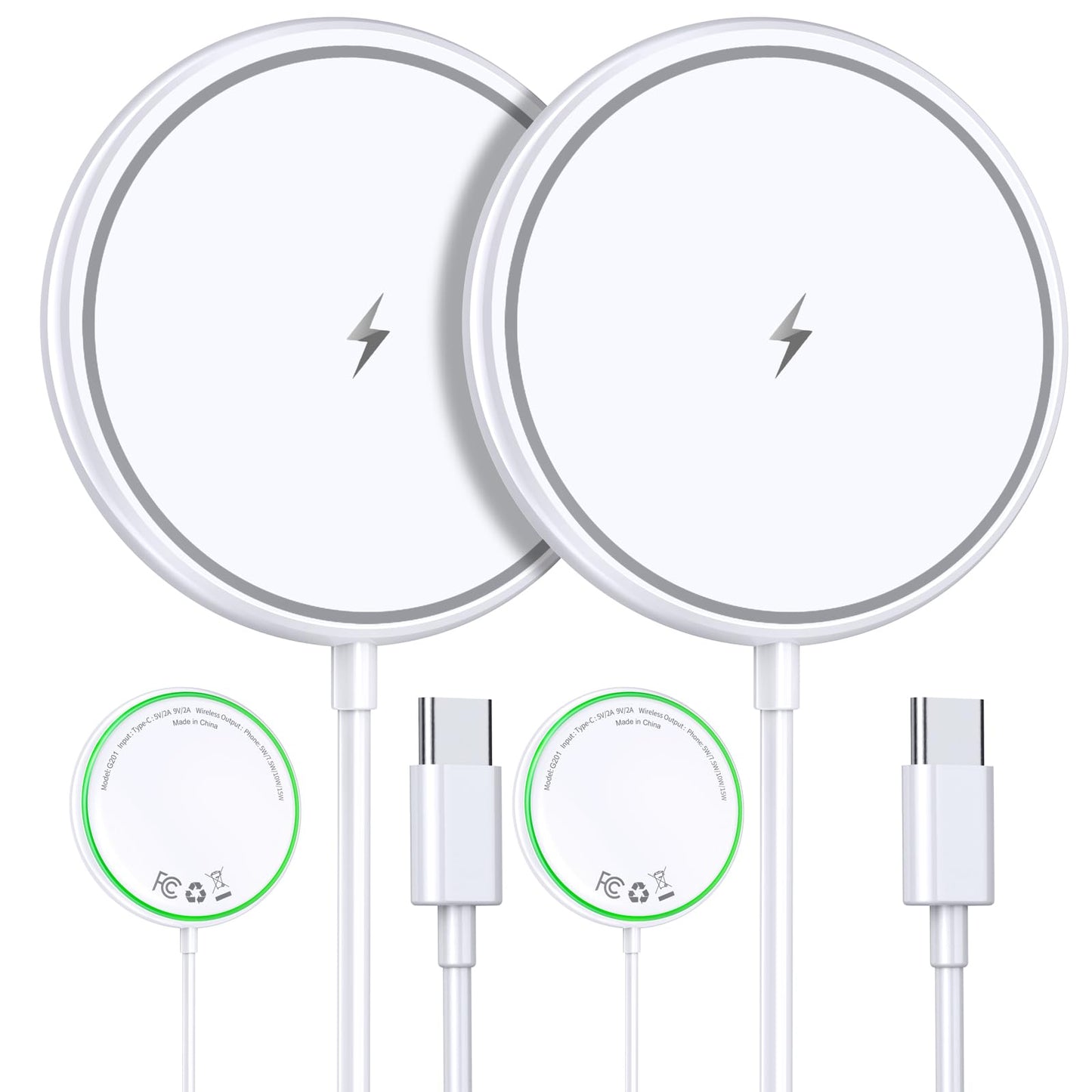 Magnetic Wireless Charger 2 Pack, 15W Fast Magnetic Charging Compatible Pad for iPhone 17/16/15/14/13/12 Series & AirPods 3/2/Pro, Dual-Port Wireless Charging Station with Sleep-Friendly Light