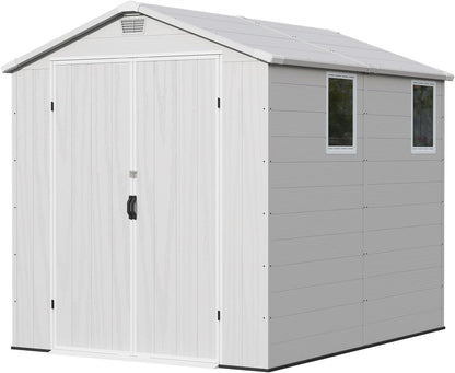Patiowell 6X8 FT Resin Outdoor Storage Shed with Floor, Plastic Tool Sheds with Lockable Door and Window, Weather-Resistant Garden Shed, Easy Assembly for Backyard, Patio, Light Grey