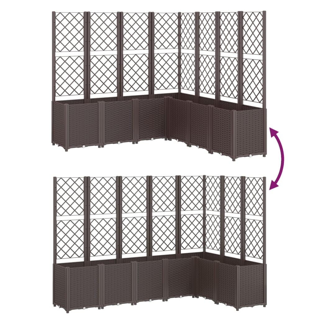 Foknhdi Brown 63 x 63 x 55 in Outdoor Garden Planter with Trellis, Modular Polypropylene Raised Bed for Climbing Plants, UV Stable Flower Box for Patio Balcony Terrace