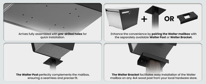 Movo Home Walter Post Mount Mailbox, Modern Curbside Stainless Steel, Large Locking, Black