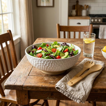 Wgtalation Large Ceramic Dinner Bowl - Handmade Salad Bowl Set, 58 oz. Dishwasher and Oven Safe, Vanilla White 9.5 inch”
