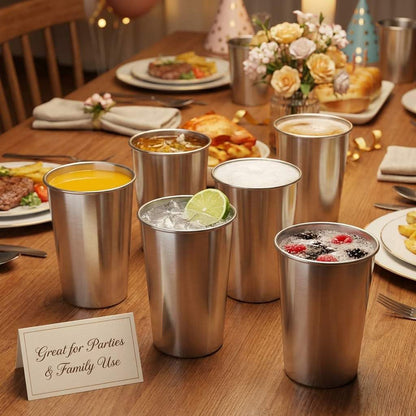 QWORK 13oz Stainless Steel Cups – 16 Pack Stackable Lightweight Metal Tumblers for Home, Camping & Parties