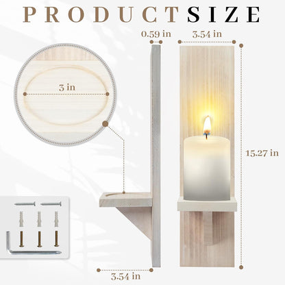 Set Wall Candle Sconces of Two, Wash White Wood Wall Candle Holder Decor, Farmhouse Wooden Candle Holder Decor