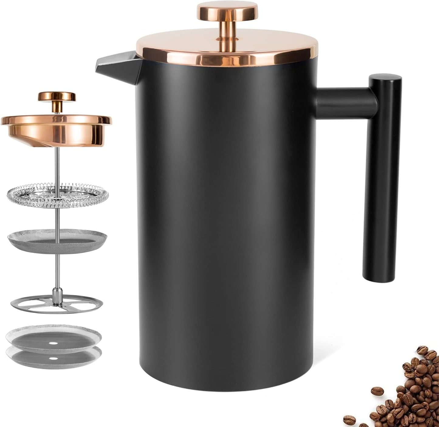 1500ml, 50oz, Stainless Steel French Press Coffee Maker Black Double-Wall Insulated Large French Coffee Press
