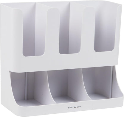 Mind Reader Cup and Condiment Station, 6-Compartment Countertop Organizer for Coffee Bar (White)