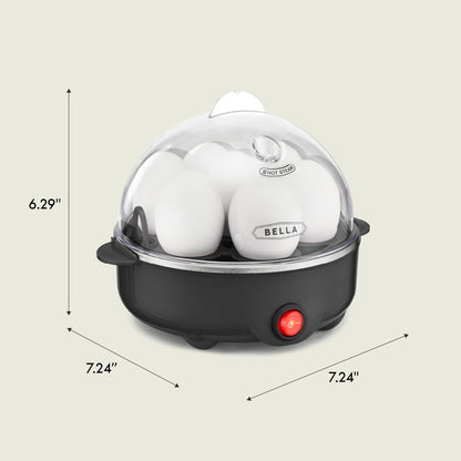 BELLA Egg Cooker, Rapid Boiler & Poacher, Meal Prep Essential, Family Sized Meals: Make Up To 7 Large Boiled Eggs, Dishwasher Safe Lid with Cool-Touch Handles, Poaching Tray Included, Black
