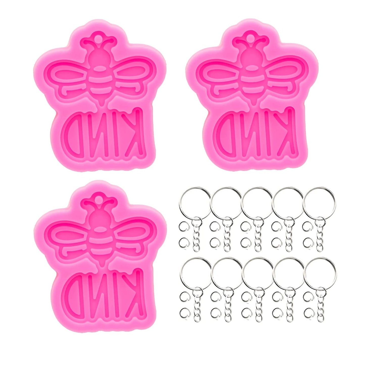 33Pcs Epoxy Resin Molds Kit - 3Pcs Lovely Bee Silicone Resin Molds, with Keychain and Jump Ring for DIY Pendant Craft, Silicone Molds for Epoxy Resin Casting Molds with Hole, Polymer Clay Mold