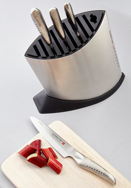 Global SAI 5 Piece Knife Block Set - Lightweight Japanese Stainless Steel, Razor Sharp Edge, Hand Hammered Blade, Thumb Rest, Made in Japan, SAI-5001