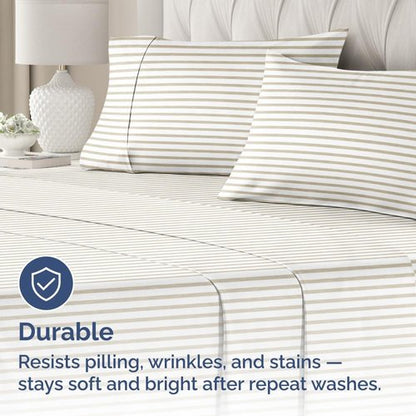 King Pillow Cases by [Brand Name] - Ultra Soft Hotel Quality Covers | Comfy, Wrinkle-Free, 4-Piece Set - Beige Stripes