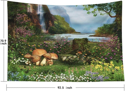 Crannel Painting Tapestry Blanket - Beautiful Scenic View Enchanted Garden Waterfall River Wall Art 92.5X70.9 Inches