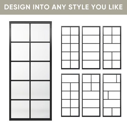 Jubest DIY Glass Sliding Closet Kitchen Door, 36in x 84in Modern French 5-Lite Clear Tempered Glass Aluminum Frame, Easy Assembly