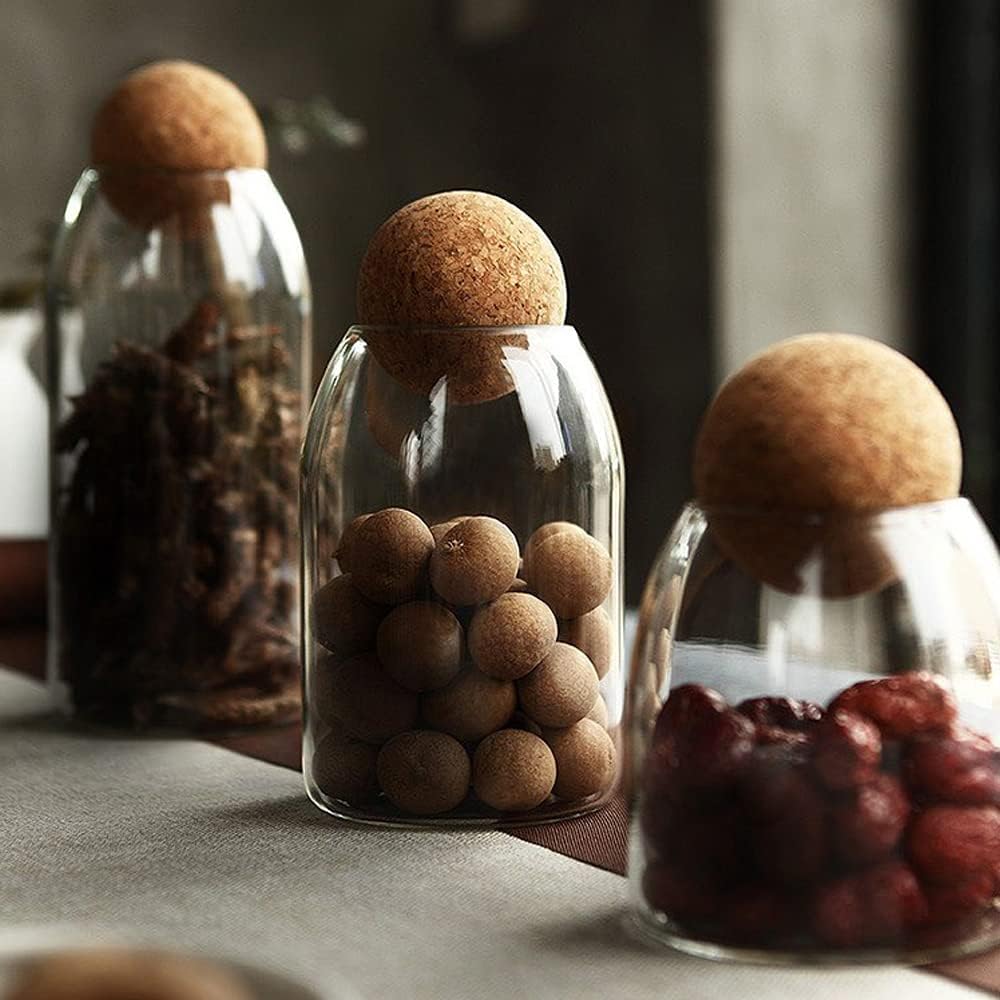 La Llareta Glass Food Storage Canister, 1200ml/42oz Storage Container with Ball Cork, Clear Glass Storage Jar, for Sugar, Coffee, Candies