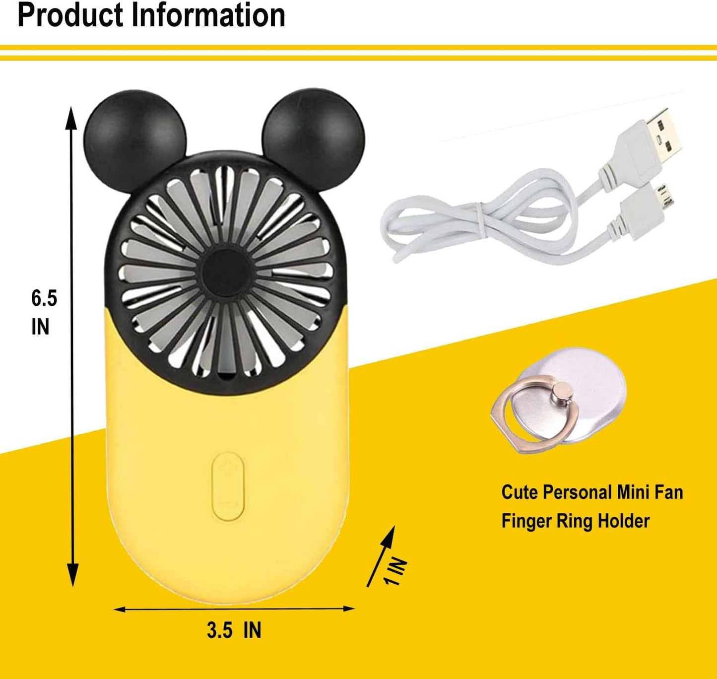 Cute Personal Mini Fan (2 PACK) - USB Rechargeable Handheld Fan with Stylish LED Light, 3 Speed Adjustable