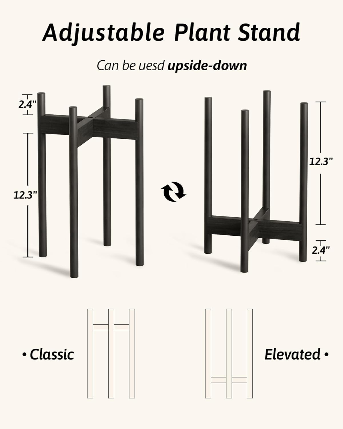8 9 10 11 12 Inches, GENTINGBRO Adjustable Plant Stand Indoor, Bamboo Plant Stand Fits Small Corner Planter Holder